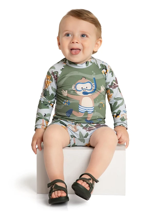 Marlan - Conjunto Camiseta Manga Longa e Sunga Uv Verde