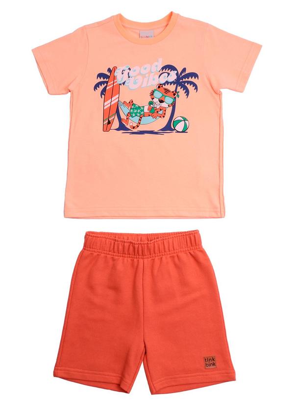 Tink Bink - Conjunto Camiseta Mc e Bermuda Laranja