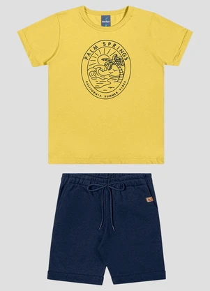 Reirex - Conjunto Camiseta Meia Malha e Bermuda Amarelo - REIREX