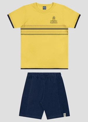 Reirex - Conjunto Camiseta Meia Malha e Bermuda Amarelo - REIREX