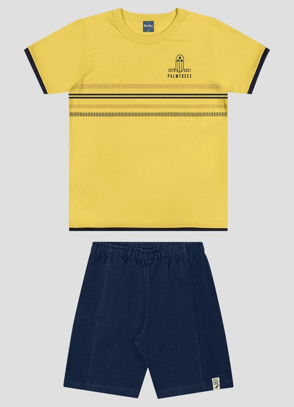 Reirex - Conjunto Camiseta Meia Malha e Bermuda Amarelo