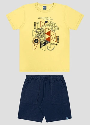 Reirex - Conjunto Camiseta Meia Malha e Bermuda Amarelo - REIREX