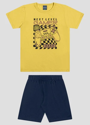 Reirex - Conjunto Camiseta Meia Malha e Bermuda Amarelo - REIREX