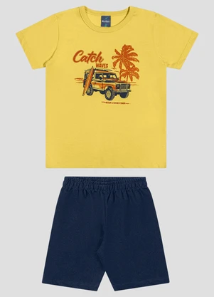 Reirex - Conjunto Camiseta Meia Malha e Bermuda Amarelo - REIREX