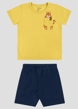 Reirex - Conjunto Camiseta Meia Malha e Bermuda Amarelo - REIREX