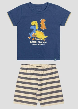 Reirex - Conjunto Camiseta Meia Malha e Bermuda Azul - REIREX