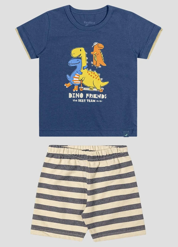 Reirex - Conjunto Camiseta Meia Malha e Bermuda Azul