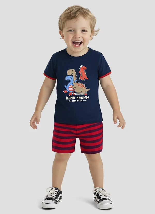 Reirex - Conjunto Camiseta Meia Malha e Bermuda Azul