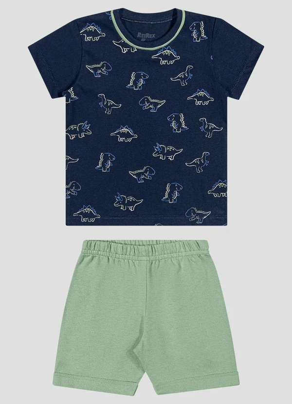 Reirex - Conjunto Camiseta Meia Malha e Bermuda Azul