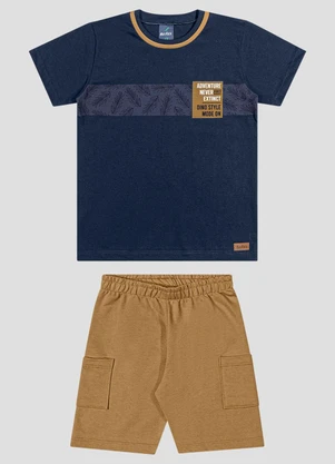 Reirex - Conjunto Camiseta Meia Malha e Bermuda Azul - REIREX