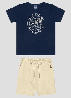 Reirex - Conjunto Camiseta Meia Malha e Bermuda Azul - REIREX
