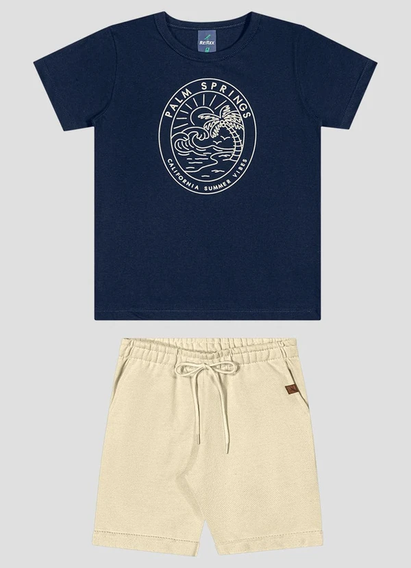 Reirex - Conjunto Camiseta Meia Malha e Bermuda Azul