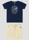 Reirex - Conjunto Camiseta Meia Malha e Bermuda Bege - variação: Azul