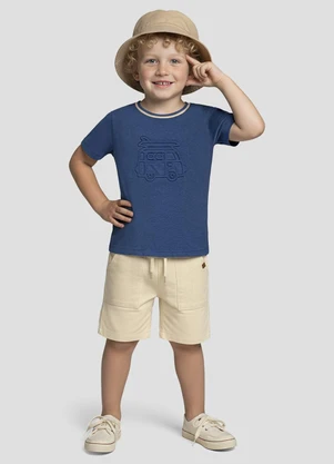 Reirex - Conjunto Camiseta Meia Malha e Bermuda Azul - REIREX