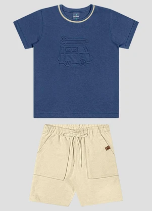 Reirex - Conjunto Camiseta Meia Malha e Bermuda Azul - REIREX