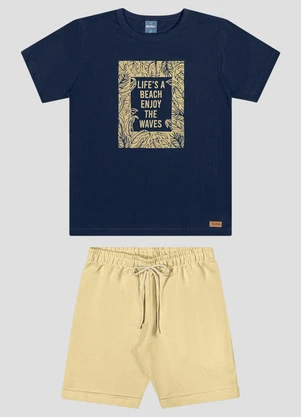 Reirex - Conjunto Camiseta Meia Malha e Bermuda Azul - REIREX