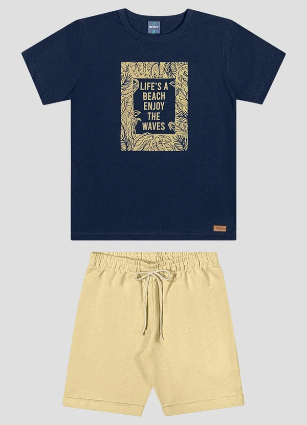 Reirex - Conjunto Camiseta Meia Malha e Bermuda Azul