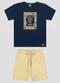 Reirex - Conjunto Camiseta Meia Malha e Bermuda Bege - variação: Azul