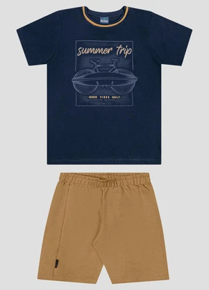 Reirex - Conjunto Camiseta Meia Malha e Bermuda Azul - REIREX