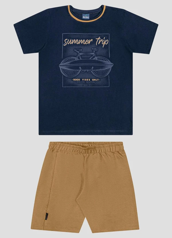 Reirex - Conjunto Camiseta Meia Malha e Bermuda Azul