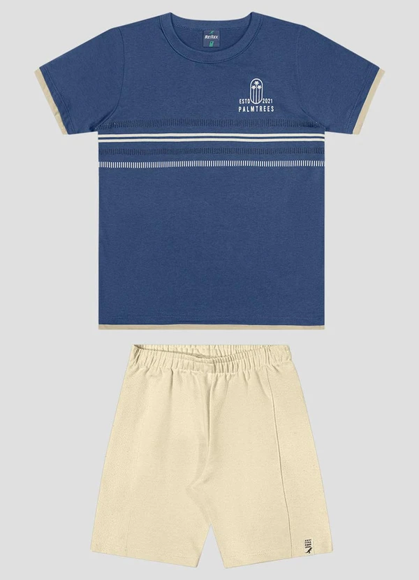 Reirex - Conjunto Camiseta Meia Malha e Bermuda Azul