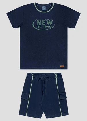 Reirex - Conjunto Camiseta Meia Malha e Bermuda Azul - REIREX