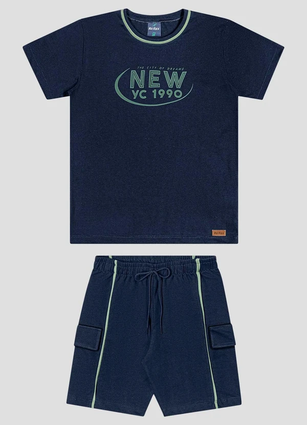 Reirex - Conjunto Camiseta Meia Malha e Bermuda Azul