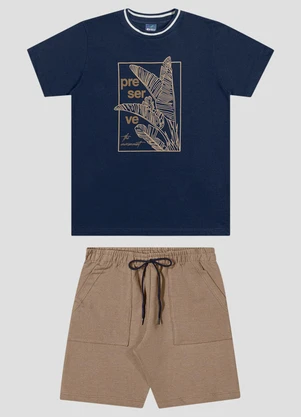 Reirex - Conjunto Camiseta Meia Malha e Bermuda Azul - REIREX