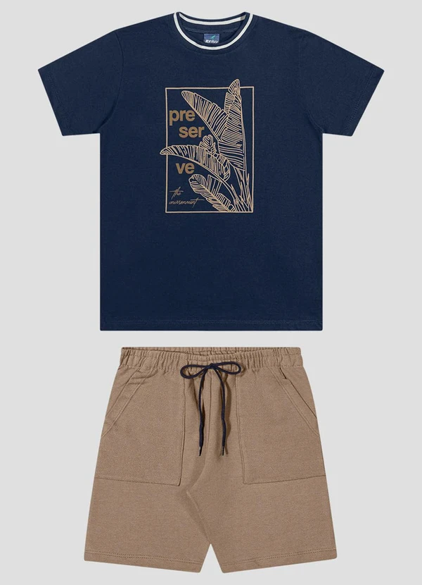 Reirex - Conjunto Camiseta Meia Malha e Bermuda Azul