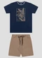 Reirex - Conjunto Camiseta Meia Malha e Bermuda Laranja - variação: Azul