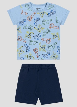Reirex - Conjunto Camiseta Meia Malha e Bermuda Azul - REIREX