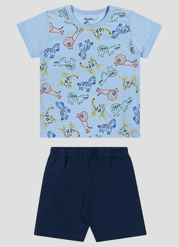 Reirex - Conjunto Camiseta Meia Malha e Bermuda Azul