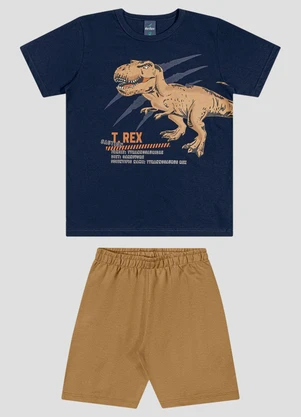 Reirex - Conjunto Camiseta Meia Malha e Bermuda Azul - REIREX