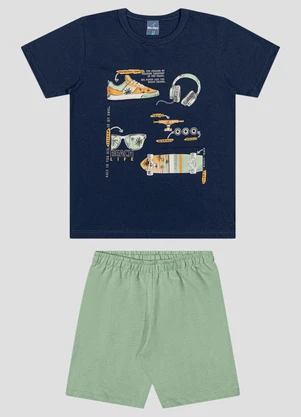 Reirex - Conjunto Camiseta Meia Malha e Bermuda Azul - REIREX