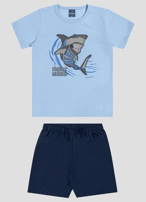 Reirex - Conjunto Camiseta Meia Malha e Bermuda Azul - REIREX