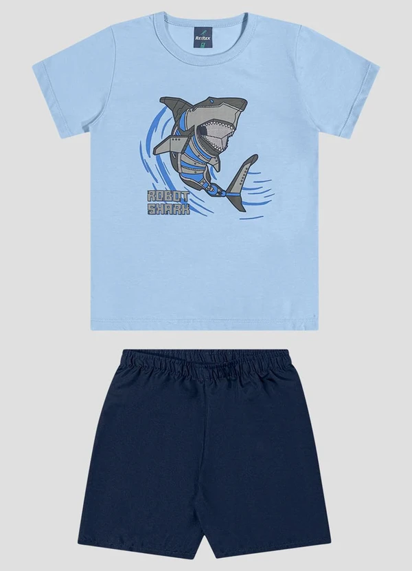Reirex - Conjunto Camiseta Meia Malha e Bermuda Azul