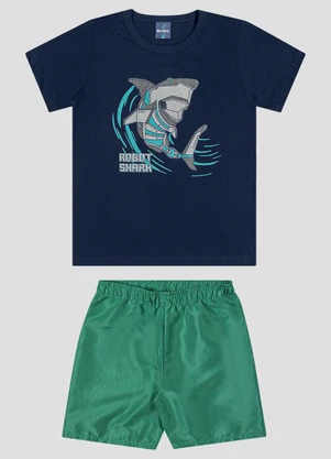 Reirex - Conjunto Camiseta Meia Malha e Bermuda Azul - REIREX