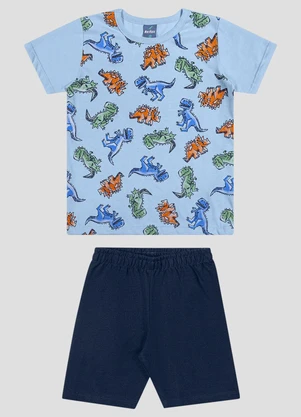 Reirex - Conjunto Camiseta Meia Malha e Bermuda Azul - REIREX