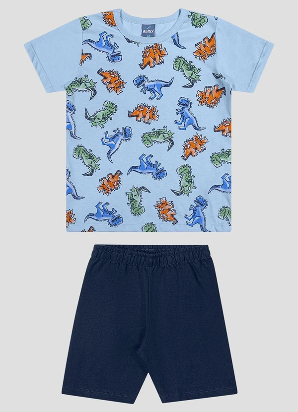 Reirex - Conjunto Camiseta Meia Malha e Bermuda Azul