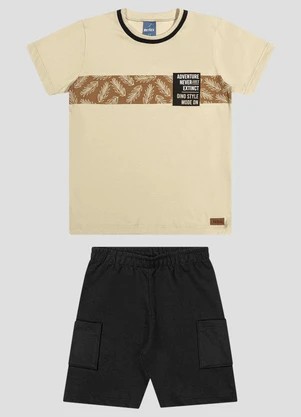 Reirex - Conjunto Camiseta Meia Malha e Bermuda Bege - REIREX