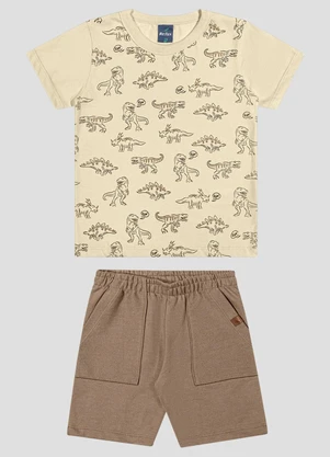 Reirex - Conjunto Camiseta Meia Malha e Bermuda Bege - REIREX