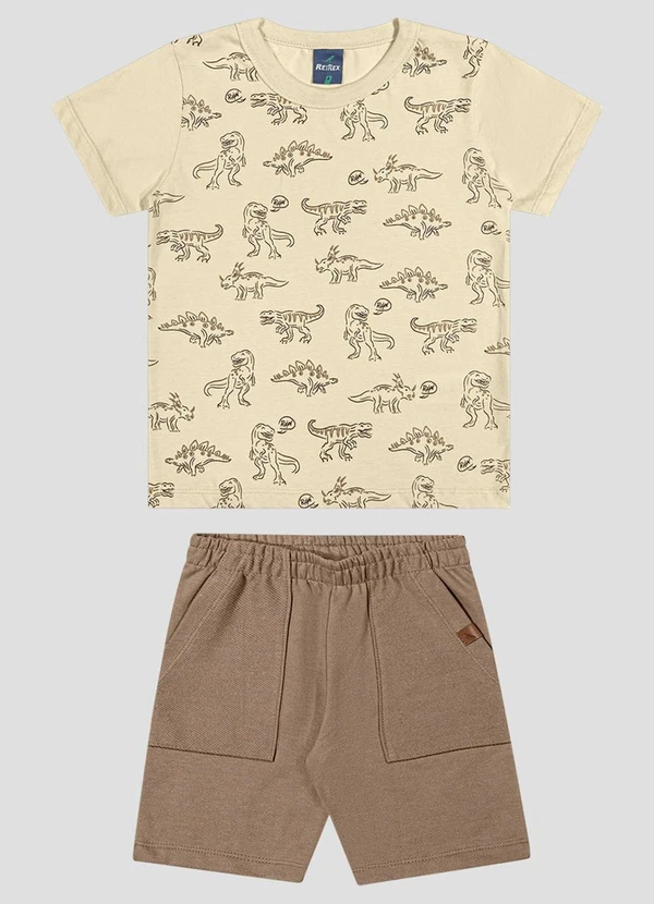 Reirex - Conjunto Camiseta Meia Malha e Bermuda Bege
