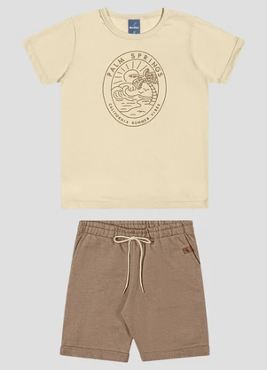 Reirex - Conjunto Camiseta Meia Malha e Bermuda Bege - REIREX
