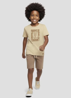 Reirex - Conjunto Camiseta Meia Malha e Bermuda Bege - REIREX