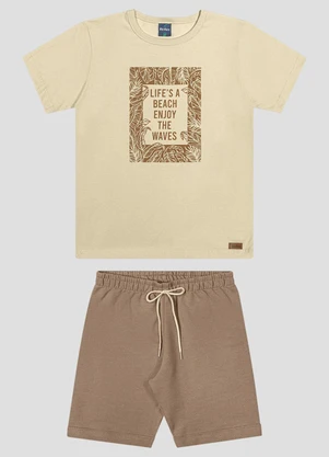 Reirex - Conjunto Camiseta Meia Malha e Bermuda Bege - REIREX
