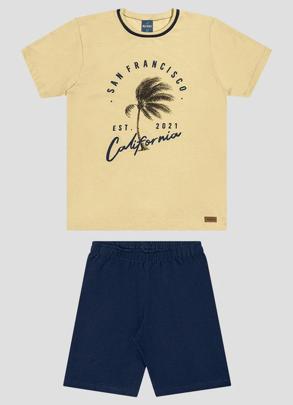 Reirex - Conjunto Camiseta Meia Malha e Bermuda Bege