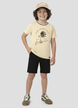 Reirex - Conjunto Camiseta Meia Malha e Bermuda Bege - REIREX