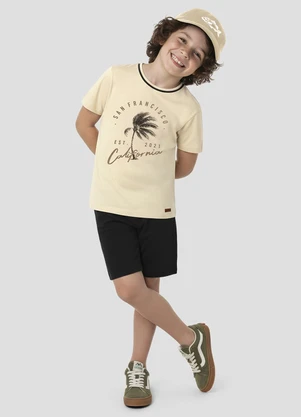 Reirex - Conjunto Camiseta Meia Malha e Bermuda Bege - REIREX