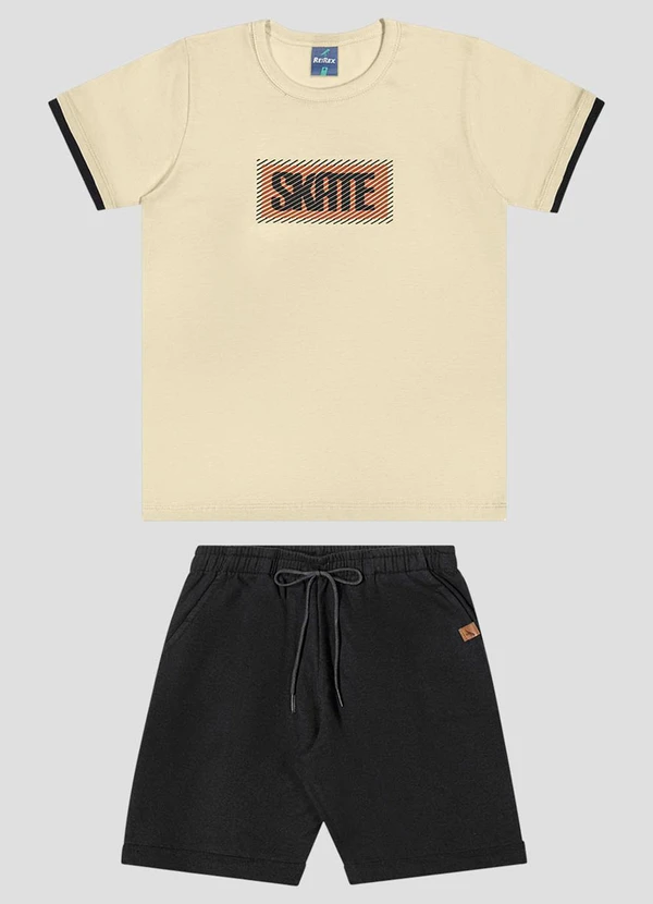 Reirex - Conjunto Camiseta Meia Malha e Bermuda Bege