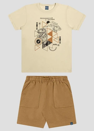 Reirex - Conjunto Camiseta Meia Malha e Bermuda Bege - REIREX